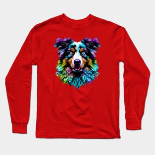 Cute Australian Shepherd Dog Stencil Artwork Long Sleeve T-Shirt